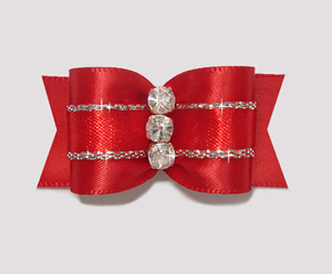 #A7172 - 7/8" Dog Bow - Gorgeous Showy Red w/Silver, Rhinestones