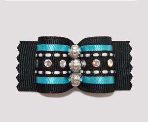 #A7179 - 7/8" Dog Bow - Gorgeous Black/Blue, Silver Sequins