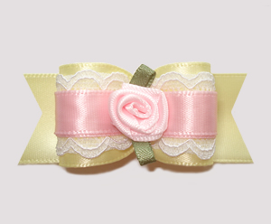 #A7190 - 7/8" Dog Bow - Gorgeous Victorian, Lace, Pink Rose