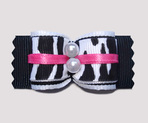 #A7193 - 7/8" Dog Bow - Classic Zebra with a Touch of Pink
