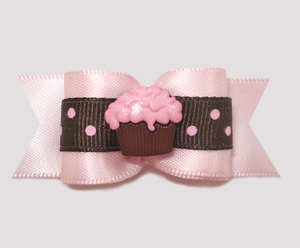 #A7198 - 7/8" Dog Bow - Chocolate 'n Strawberry Dots, Cupcake