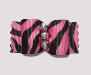 #A7211 - 7/8" Dog Bow - Cool Zebra, Pink w/Black, Silver Beads
