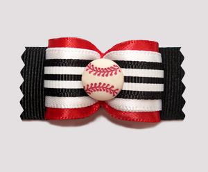 #A7226 - 7/8" Dog Bow - Baseball, Red, Black & White