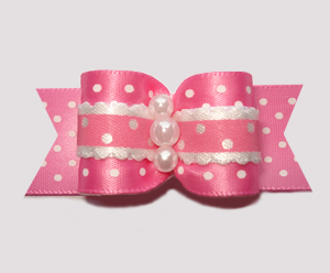 #A7231 - 7/8" Dog Bow - Country Cottage Ruffle, Pink Dots