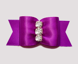 #A7237 - 7/8" Dog Bow - Gorgeous Rich Orchid Satin, Rhinestones - Click Image to Close