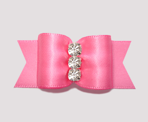 #A7238 - 7/8" Dog Bow - Precious Pink Satin, Rhinestones