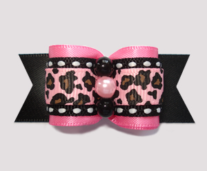 #A7245 - 7/8" Dog Bow - Mod Diva, Pink/Black Leopard Print