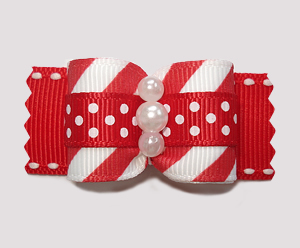 #A7260 - 7/8" Dog Bow - Candy Cane Stripes 'n Dots, Red/White