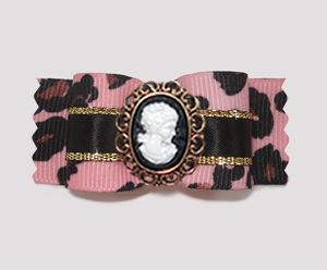 #A7275 - 7/8" Dog Bow - Gorgeous Pink Leopard with Cameo