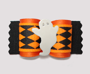 #A7286 - 7/8" Dog Bow - Spooky Halloween Ghost, Orange/Black
