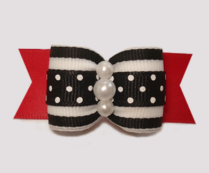 #A7289 - 7/8" Dog Bow - Classic Black/White/Red, Stripes 'n Dots - Click Image to Close