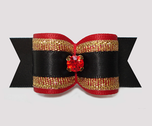 #A7295 - 7/8" Dog Bow - Gorgeous Red/Gold/Black, Ruby Rhinestone