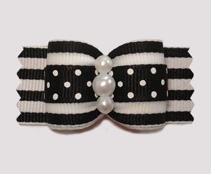 #A7304 - 7/8" Dog Bow - Classic Black & White, Stripes 'n Dots