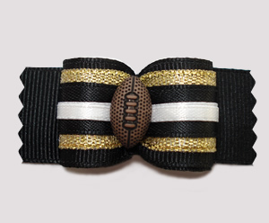 #A7308 - 7/8" Dog Bow - Sporty Football, Black/Gold