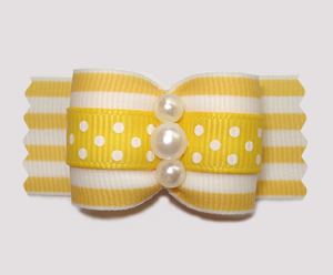 #A7316- 7/8" Dog Bow - Sensational Sunny Yellow, Dots 'n Stripes
