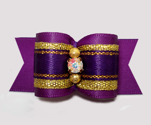 #A7324 - 7/8" Dog Bow - Gorgeous Regal Purple/Gold, Rhinestone