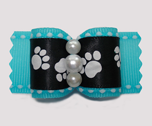 #A7328 - 7/8" Dog Bow - Sweet Little Paws, Blue/Black