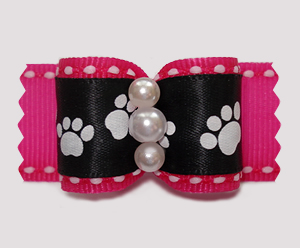 #A7329 - 7/8" Dog Bow - Sweet Little Paws, Pink/Black