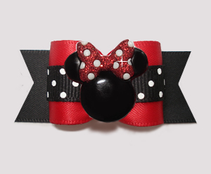 #A7332 - 7/8" Dog Bow - Classic Minnie Mouse, Red/Black w/Dots