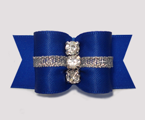 #A7339 - 7/8" Dog Bow - Rich Blue/Silver, Triple Rhinestones