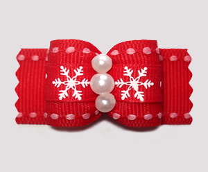 #A7345 - 7/8" Dog Bow - A Sprinkle of Snow, Red/White