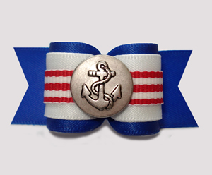 #A7355 - 7/8" Dog Bow - Nautical Stripes, Blue/White/Red, Anchor