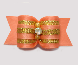 #A7371 - 7/8" Dog Bow - Precious Peach & Gold, AB Rhinestone