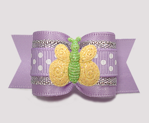 #A7372- 7/8" Dog Bow- Lavender Sparkle & Dots, Sparkle Butterfly