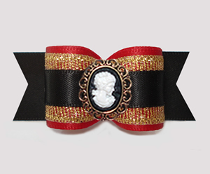 #A7378 - 7/8" Dog Bow - Gorgeous Red/Gold/Black, Cameo