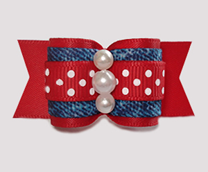 #A7380 - 7/8" Dog Bow - Classic Red, Denim 'n Dots