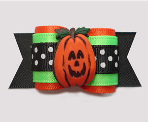 #A7381 - 7/8" Dog Bow - Bright & Happy Halloween/Fall Pumpkin