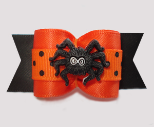 #A7386 - 7/8" Dog Bow - Eeek! Halloween Dots w/Spooky Spider