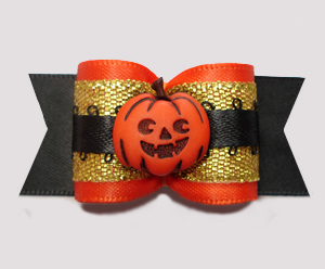 #A7387 - 7/8" Dog Bow - Gorgeous Halloween/Fall Pumpkin w/Gold