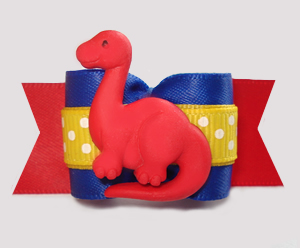 #A7390 - 7/8" Dog Bow - Happy Dinosaur (Brontosaurus), Blue/Red