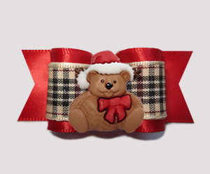 #A7399 - 7/8" Dog Bow - Classic Designer Plaid, Christmas Teddy