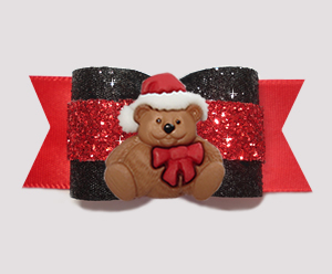 #A7409 - 7/8" Dog Bow - Glamorous Glitter, Christmas Teddy