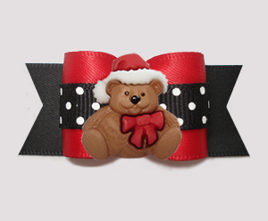 #A7412 - 7/8" Dog Bow - Red/Black Satin w/Dots, Christmas Teddy