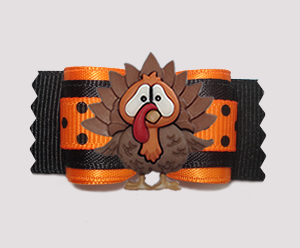 #A7416 - 7/8" Dog Bow - Thanksgiving Turkey, Orange/Black Dots