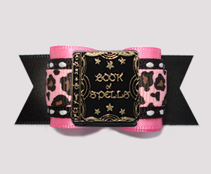 #A7422 - 7/8" Dog Bow - Magical Diva, Pink/Black, Book of Spells
