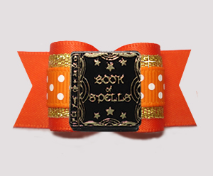 #A7435 - 7/8" Dog Bow - Vibrant Orange w/Gold, Book of Spells