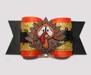 #A7440 - 7/8" Dog Bow - Gorgeous Fall Turkey with Gold