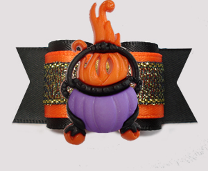 #A7451- 7/8" Dog Bow - Orange/Midnight Shimmer, Flaming Cauldron