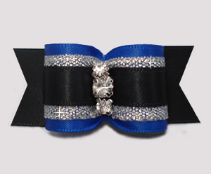 #A7458 - 7/8" Dog Bow - Classic Blue/Black w/Silver, Rhinestones