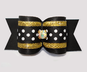 #A7459 - 7/8" Dog Bow- Black/Gold with Sparkle & Sprinkle Dots