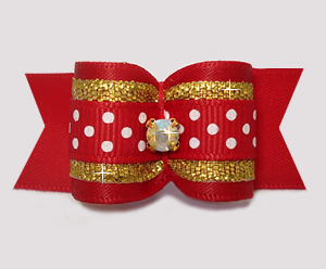 #A7460 - 7/8" Dog Bow- Red/Gold with Sparkle & Sprinkle Dots