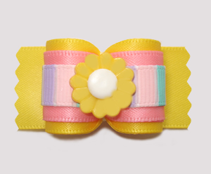 #A7463 - 7/8" Dog Bow - Sunny Yellow/Pastel Stripes with Daisy