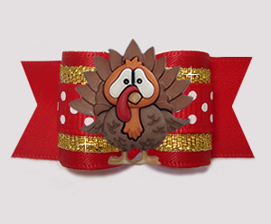 #A7469 - 7/8" Dog Bow- Christmas Turkey, Red/Gold