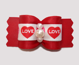 #A7471 - 7/8" Dog Bow - Love Hearts, Classic Red
