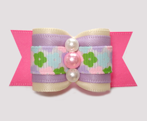 #A7473 - 7/8" Dog Bow - Sweet Spring Floral, Cream/Lavender/Pink