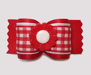 #A7488 - 7/8" Dog Bow - Pretty Spring Daisy, Red/White Gingham